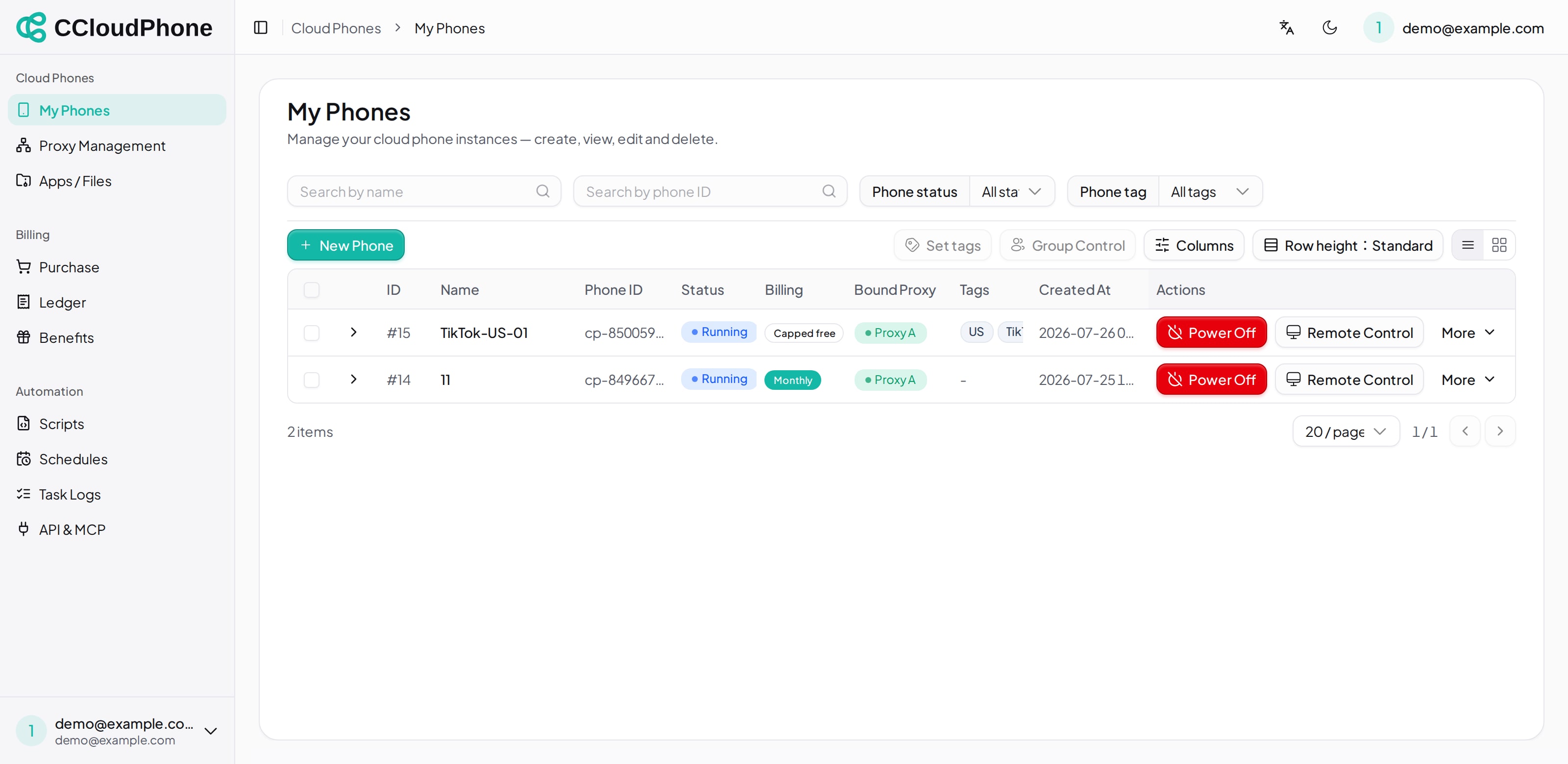 Tags in the list, and the tag filter