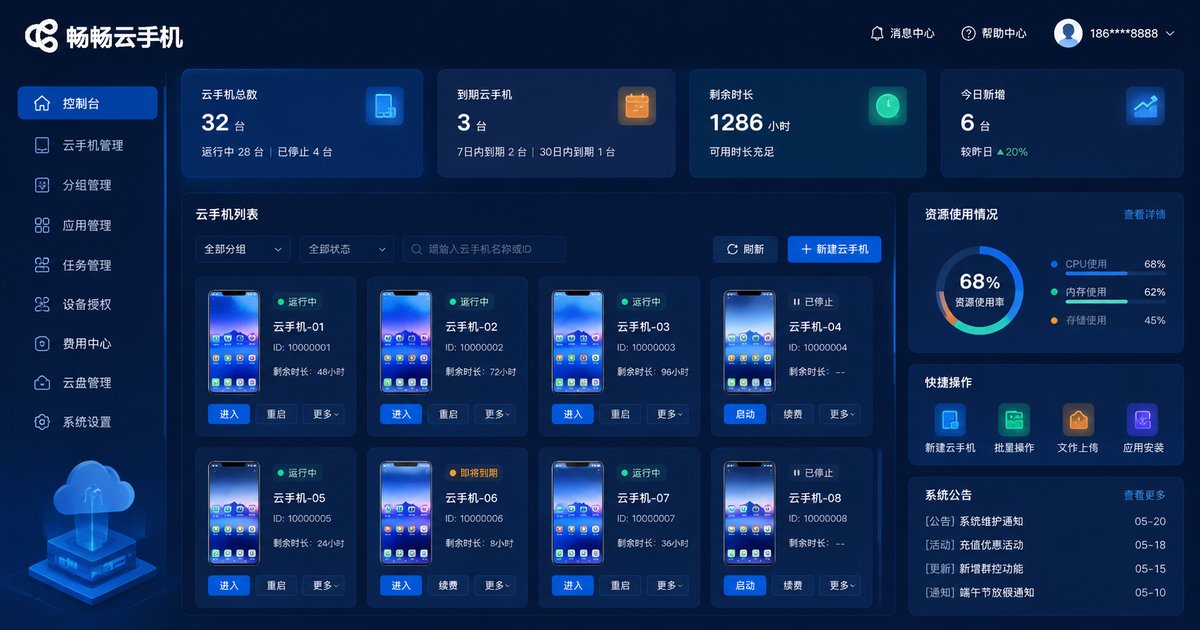 畅畅云手机多开管理界面