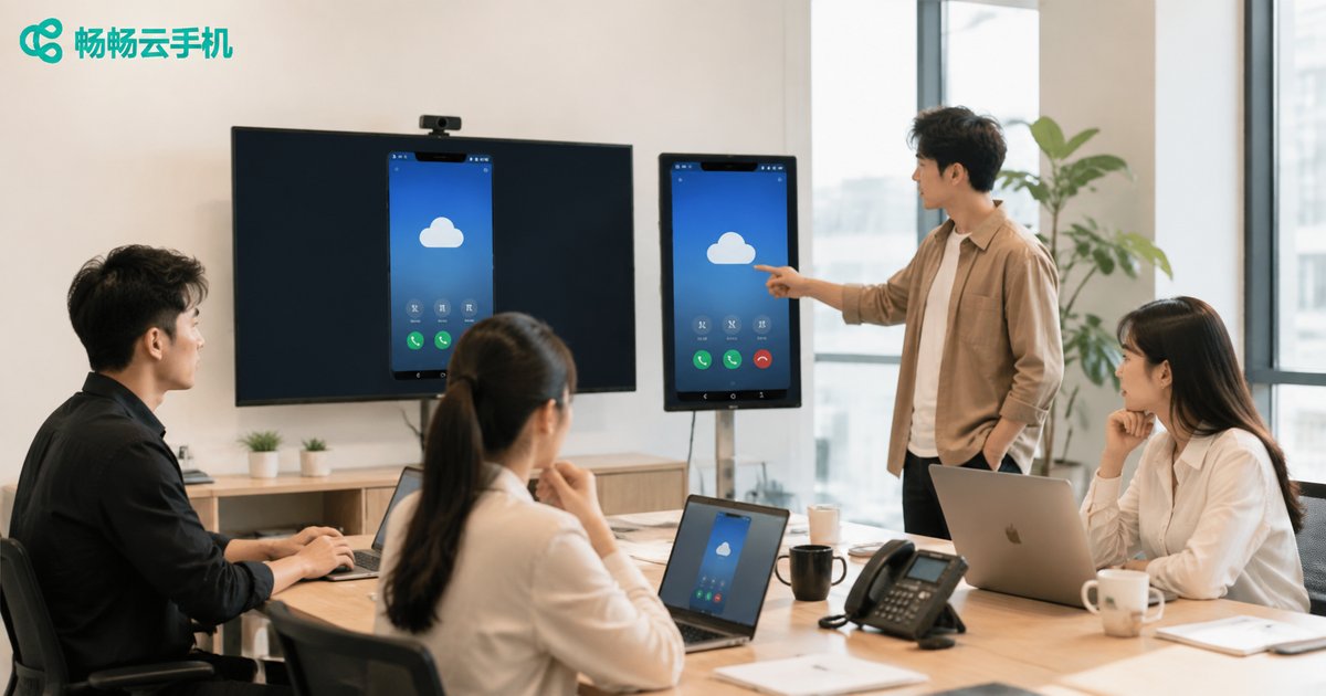 Team collaborating on cloud phones