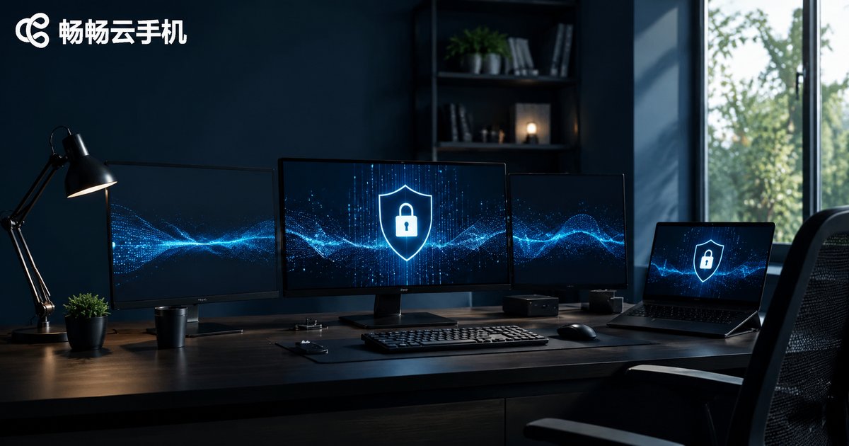 Modern workspace with data security concept