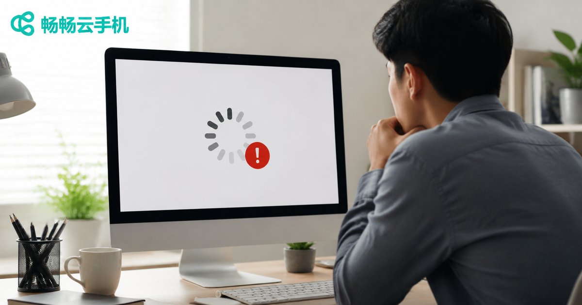Person looking at computer screen with loading error