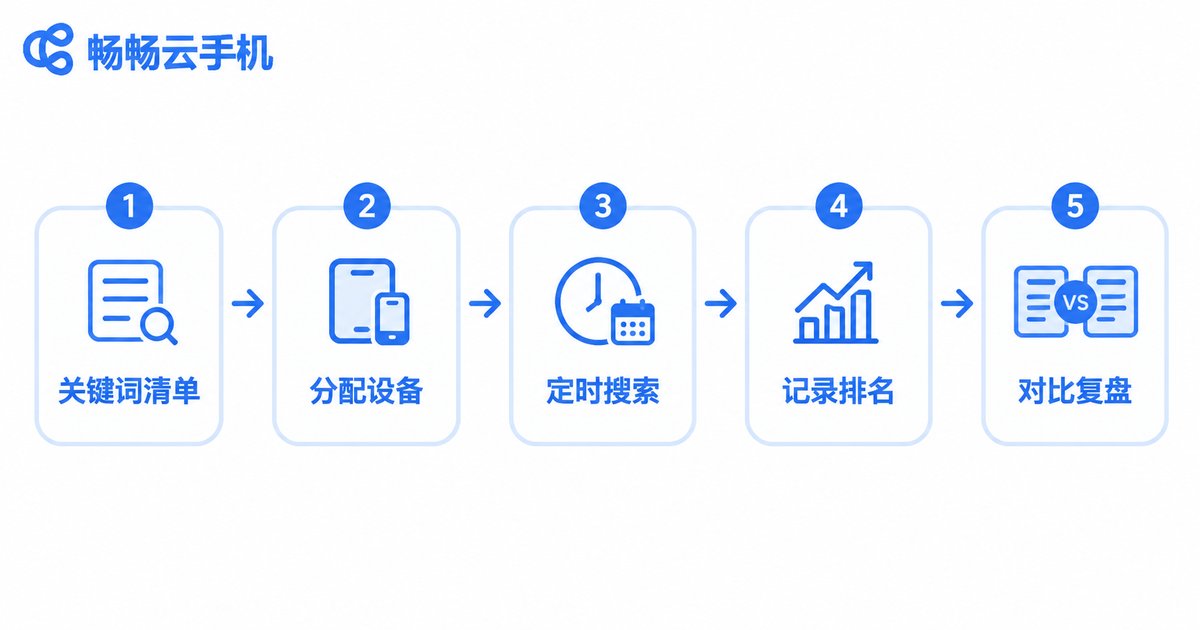 云手机竞品SEO监测五步流程图