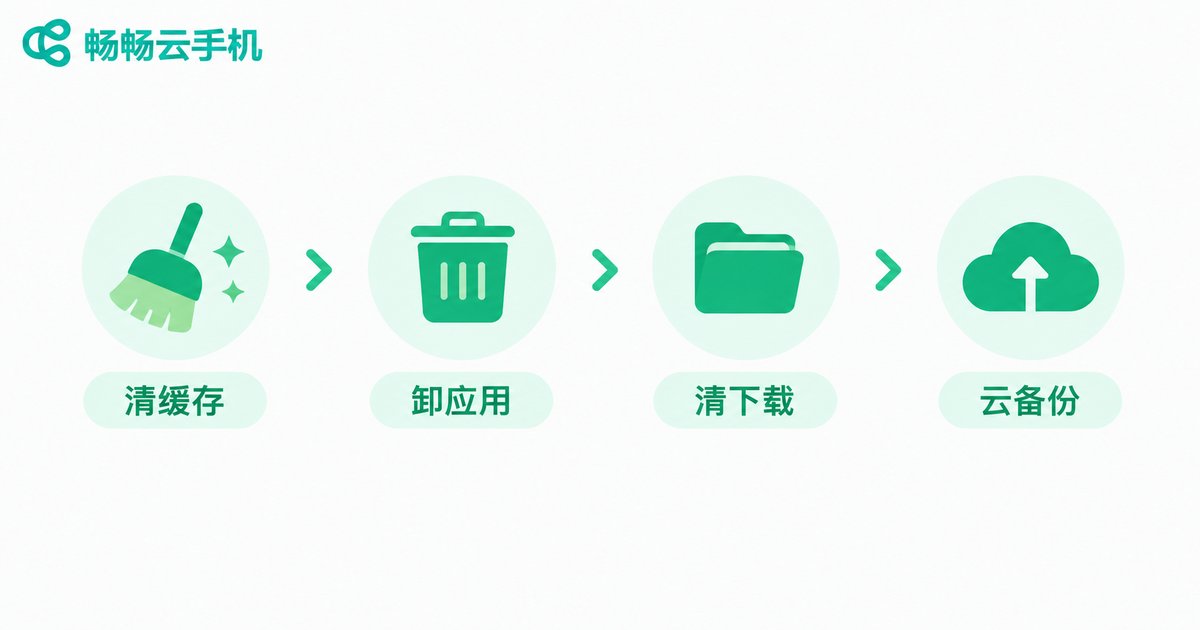 云手机存储清理四步信息图