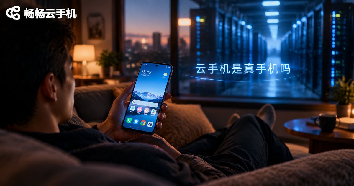 手持智能手机与云端机房光影交融的场景图