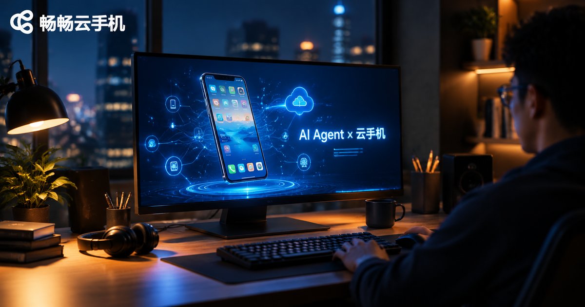 深夜开发者工作台,屏幕上云手机界面与AI神经网络光效交相辉映