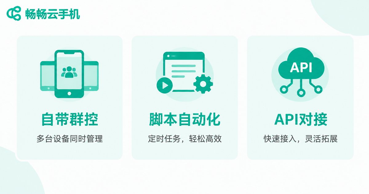 三种云手机批量自动化方案对比信息图
