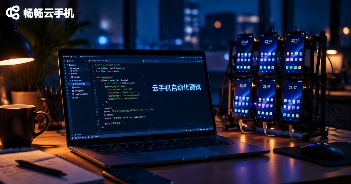 开发者在深夜用电脑和云手机批量执行自动化测试