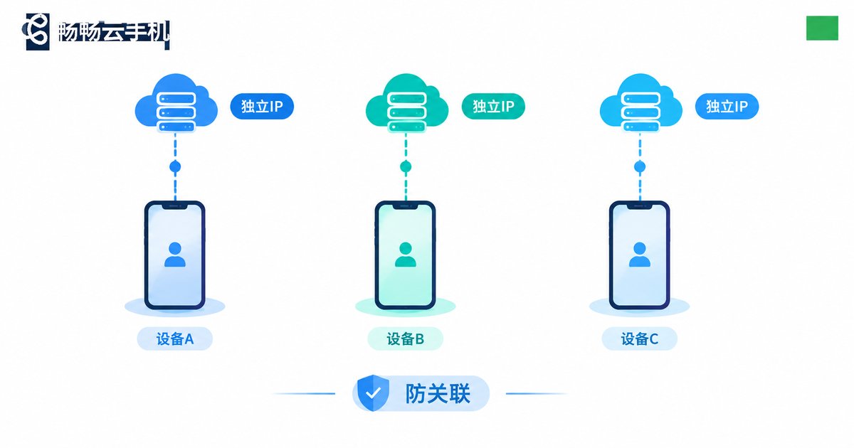 云手机一机一IP防关联原理示意图