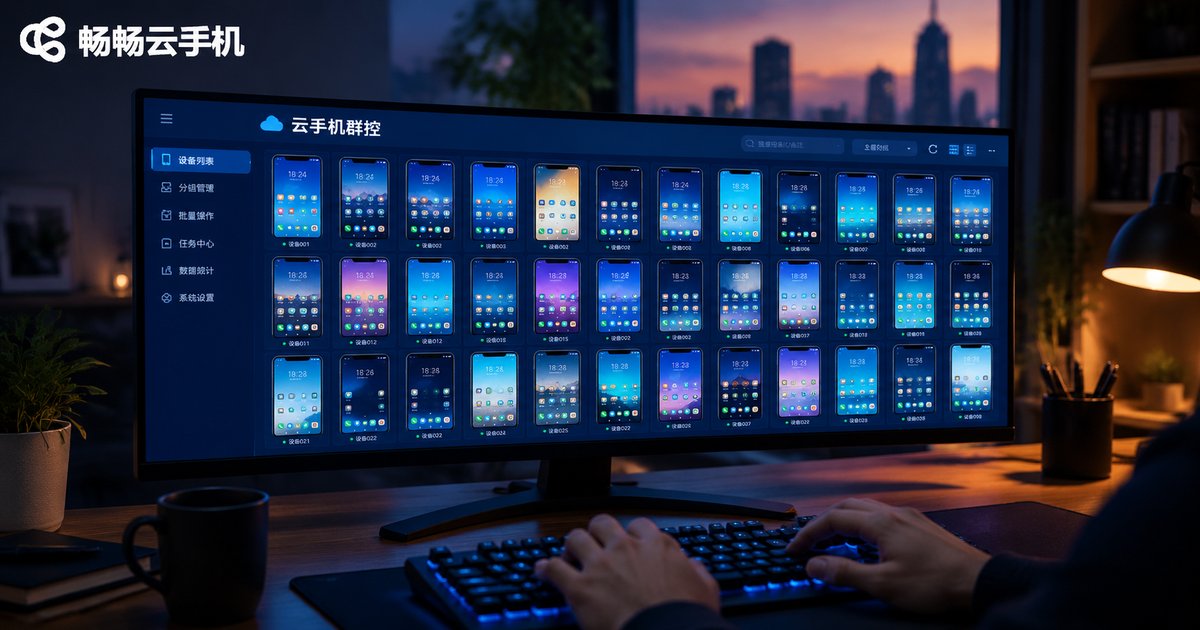 一台电脑屏幕上显示整齐排列的云手机群控界面
