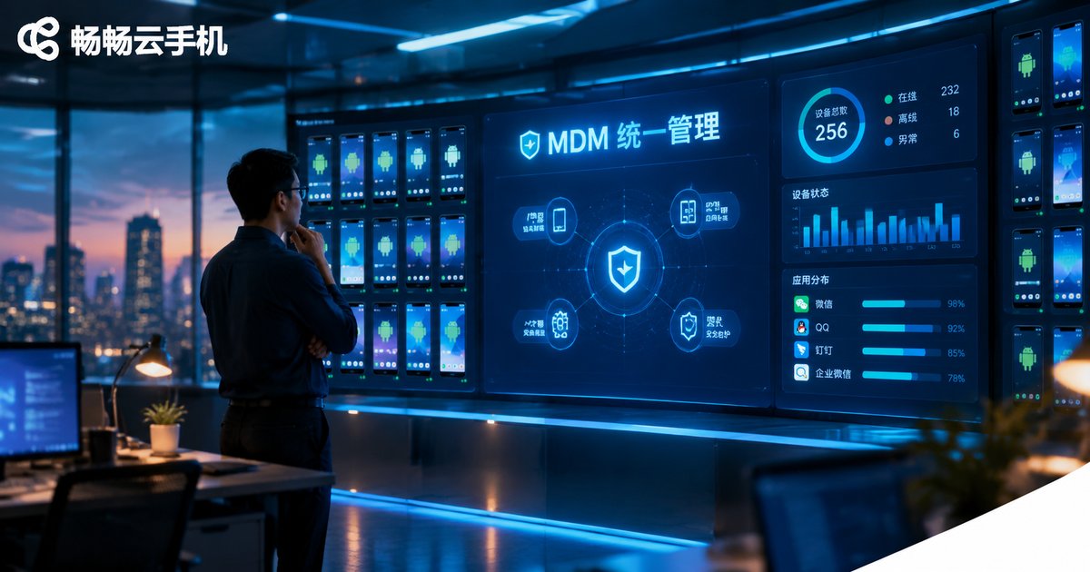 企业IT管理员在大屏前统一管理云手机设备