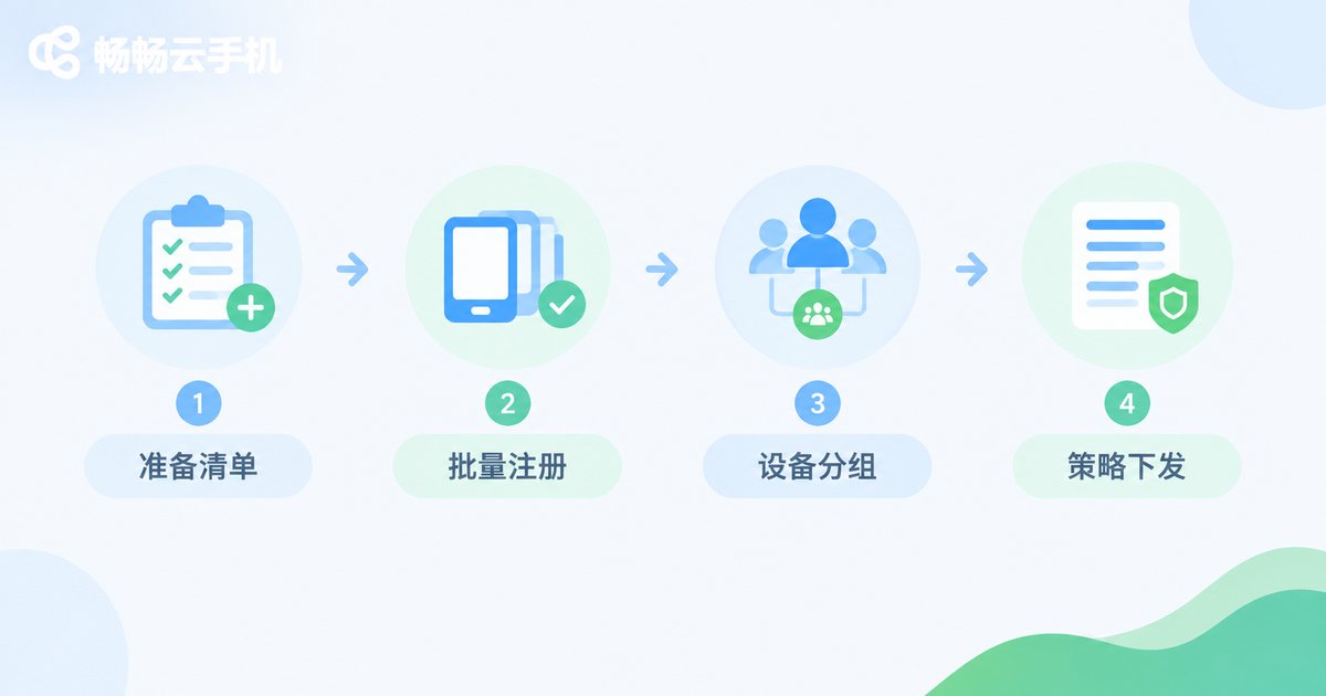 云手机批量注册四步流程信息图