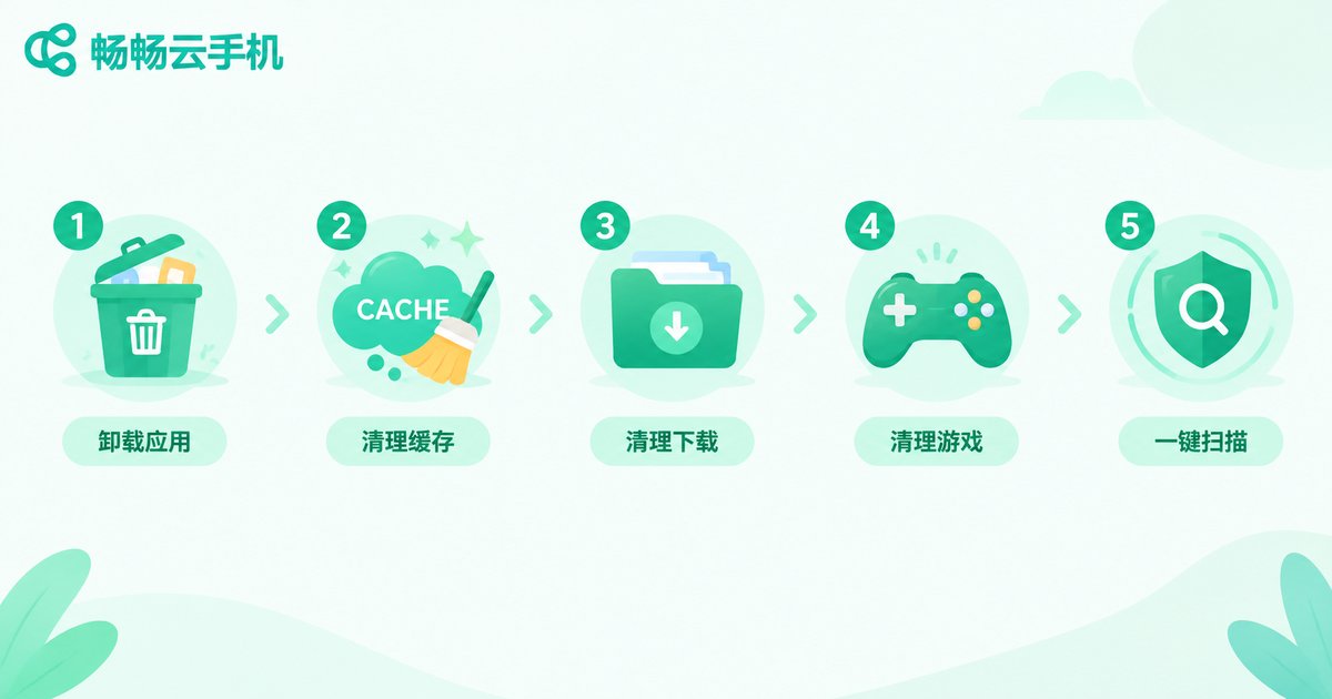 云手机五步清理存储空间信息图