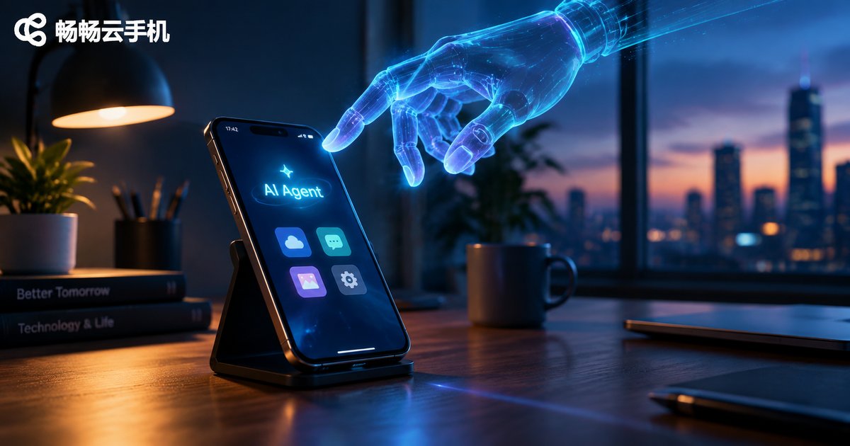 大模型驱动的AI Agent正在操作云手机完成任务的场景图