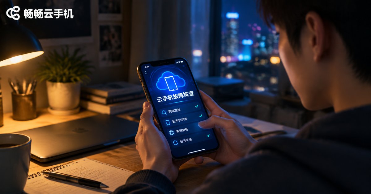 夜晚居家场景中用手机排查云手机故障