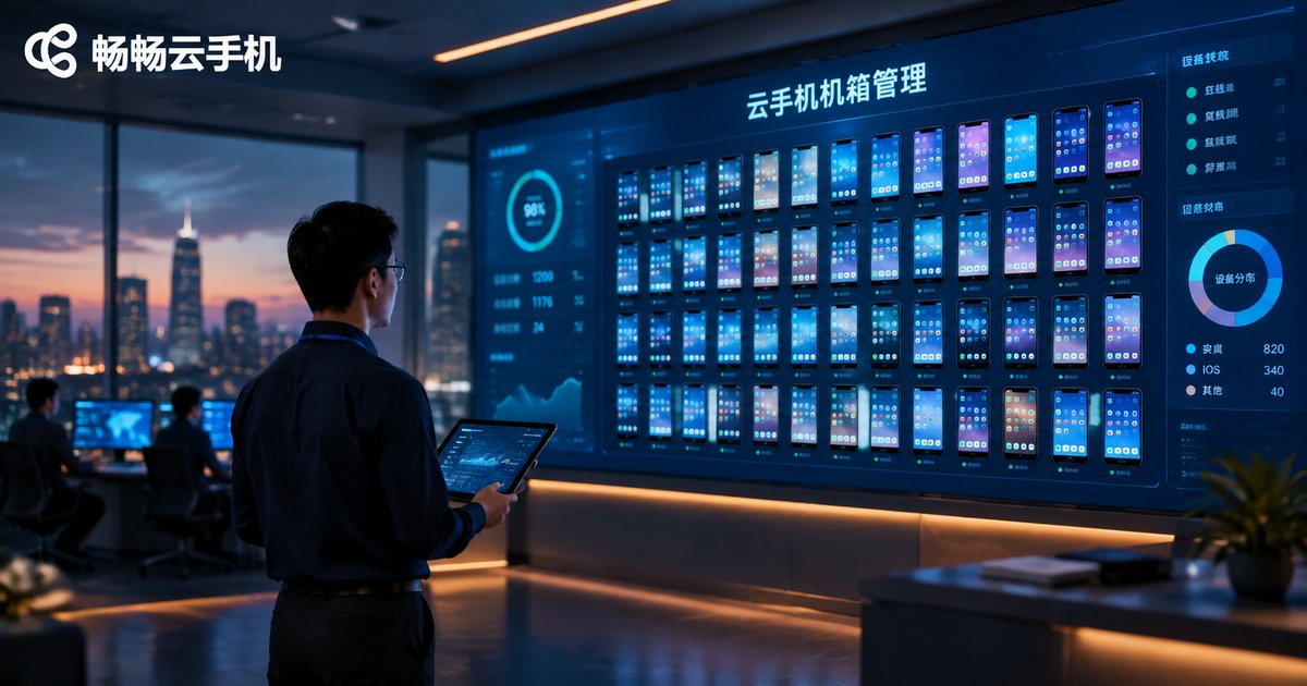 企业运营中心大屏展示云手机机箱管理场景