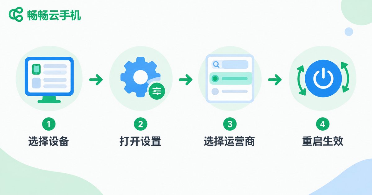 云手机运营商配置四步流程信息图