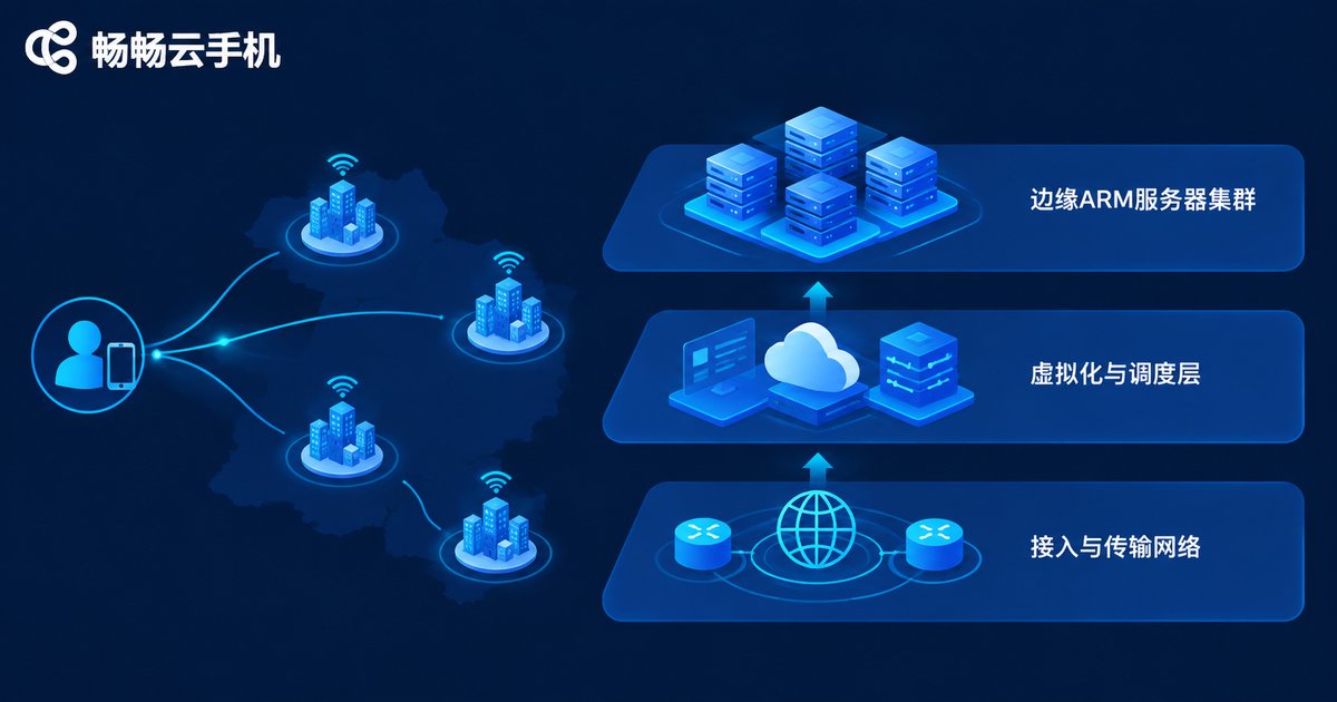 云手机边缘算力方案三层架构示意图