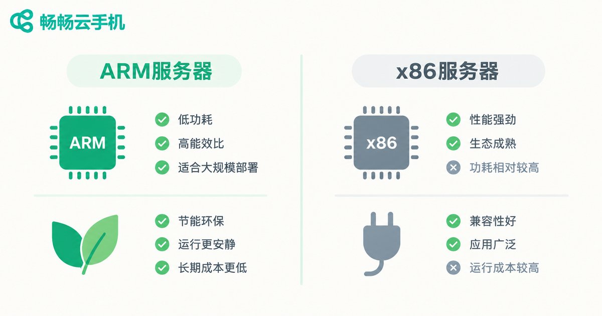 ARM服务器与x86服务器在云手机场景下的对比图