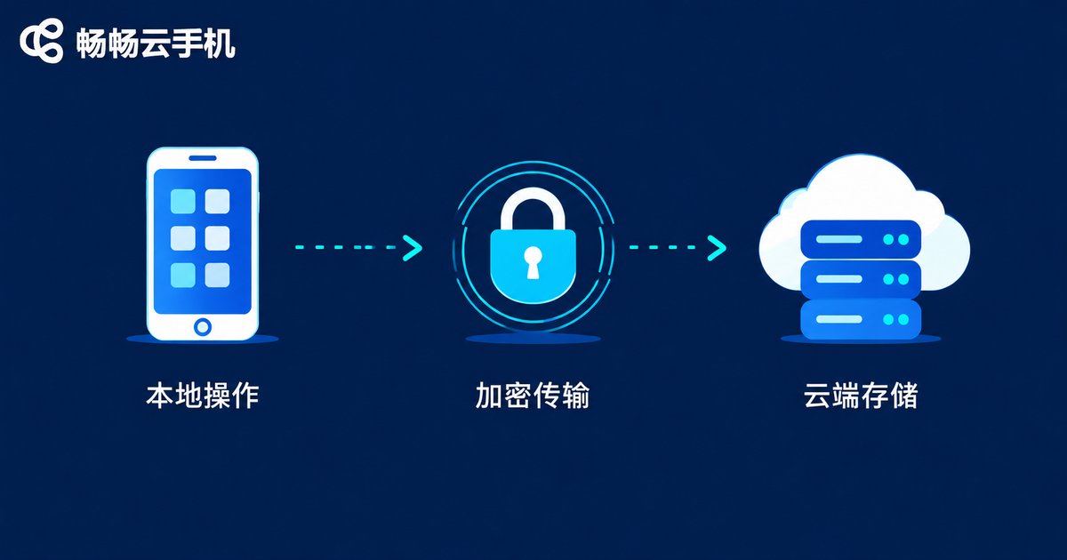 云手机数据加密传输三步流程信息图