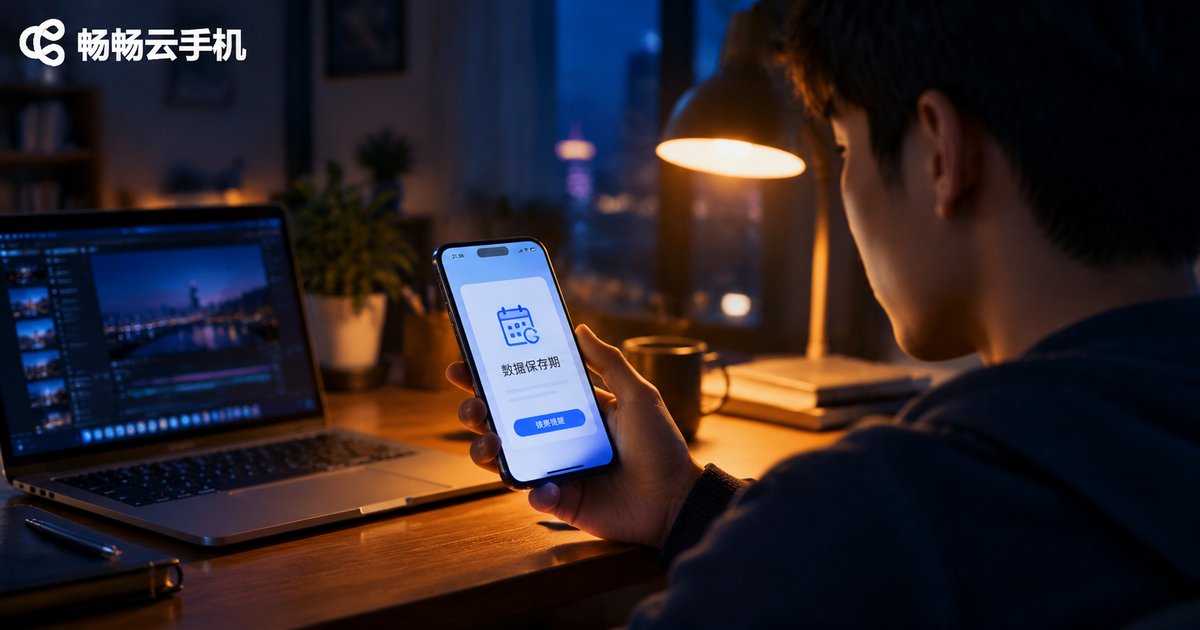 深夜书桌前查看云手机续费提醒的年轻人
