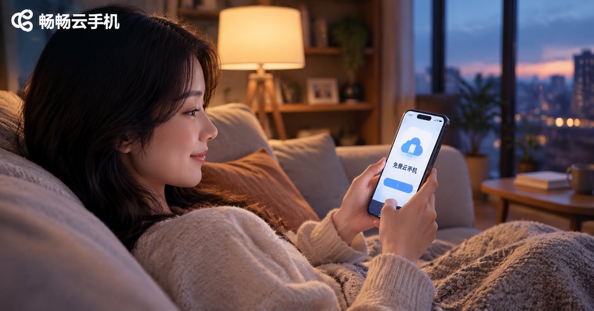 女生在沙发上用iPhone免费体验云手机