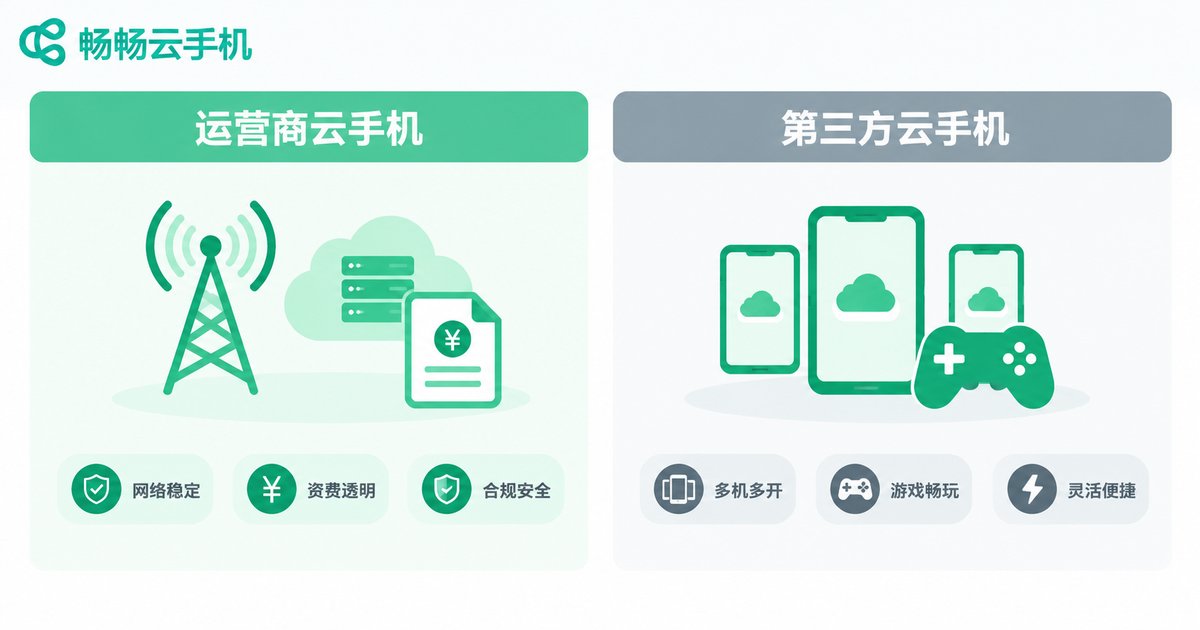 运营商云手机与第三方云手机对比信息图